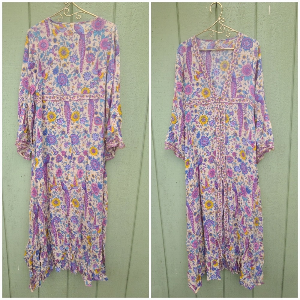 Spell Sample Lovebird Maxi Dress Gown Kimono Robe Duster S Chamomile OOAK NWOT - Picture 2 of 14